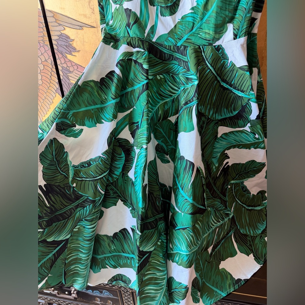 NEW Grace Karin Tropical Green Banana Leaf Dress - Retro,Timeless,Cocktail - M - Picture 4 of 6